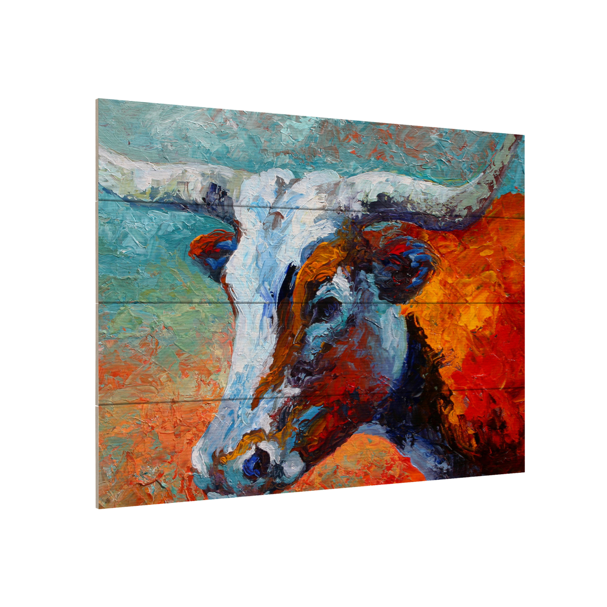 Wall Art 12 X 16 Inches Titled Young Longhorn Ready To Hang Printed On Wooden Planks