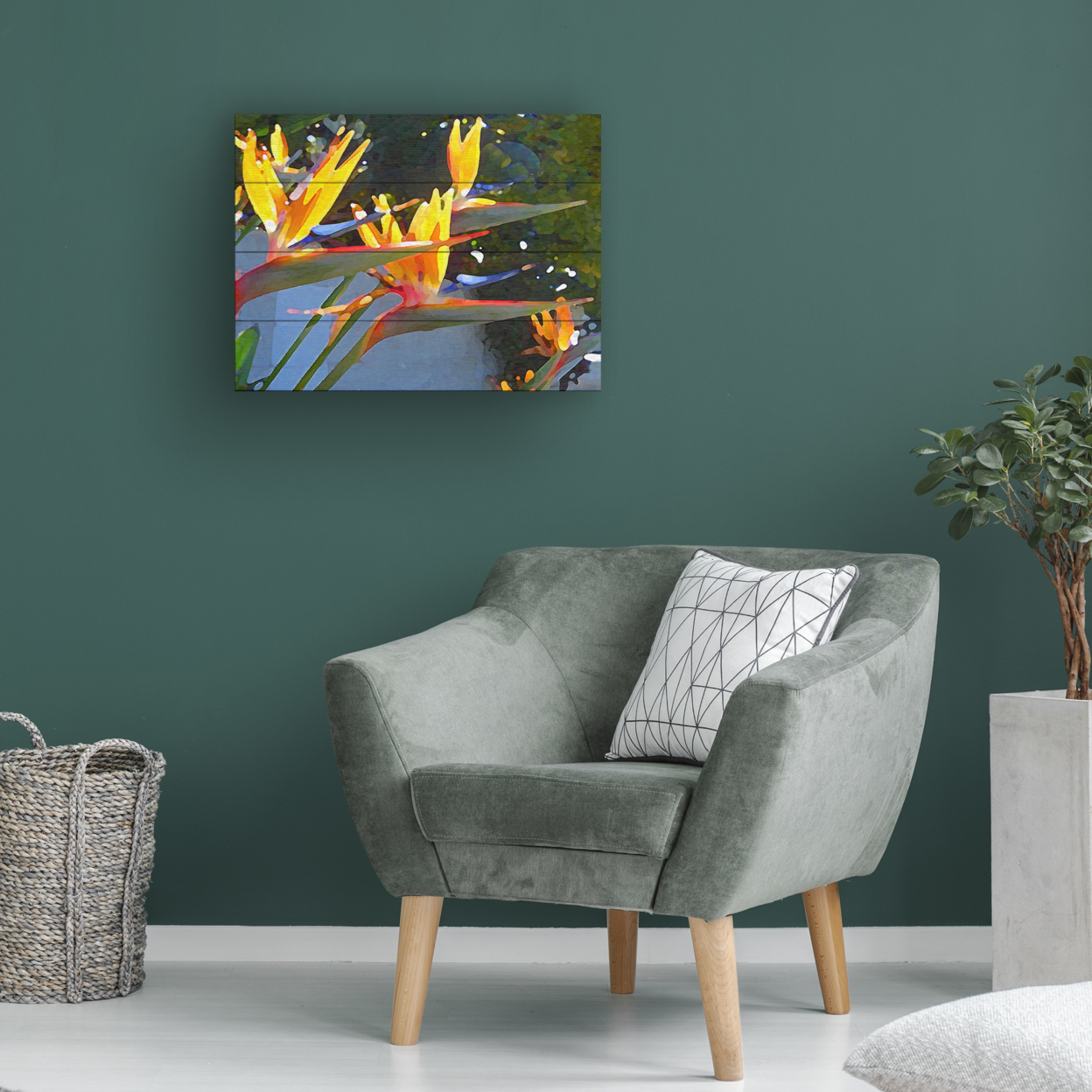 Wall Art 12 X 16 Inches Titled Bird Of Paradise Backlit By Sun Ready To Hang Printed On Wooden Planks