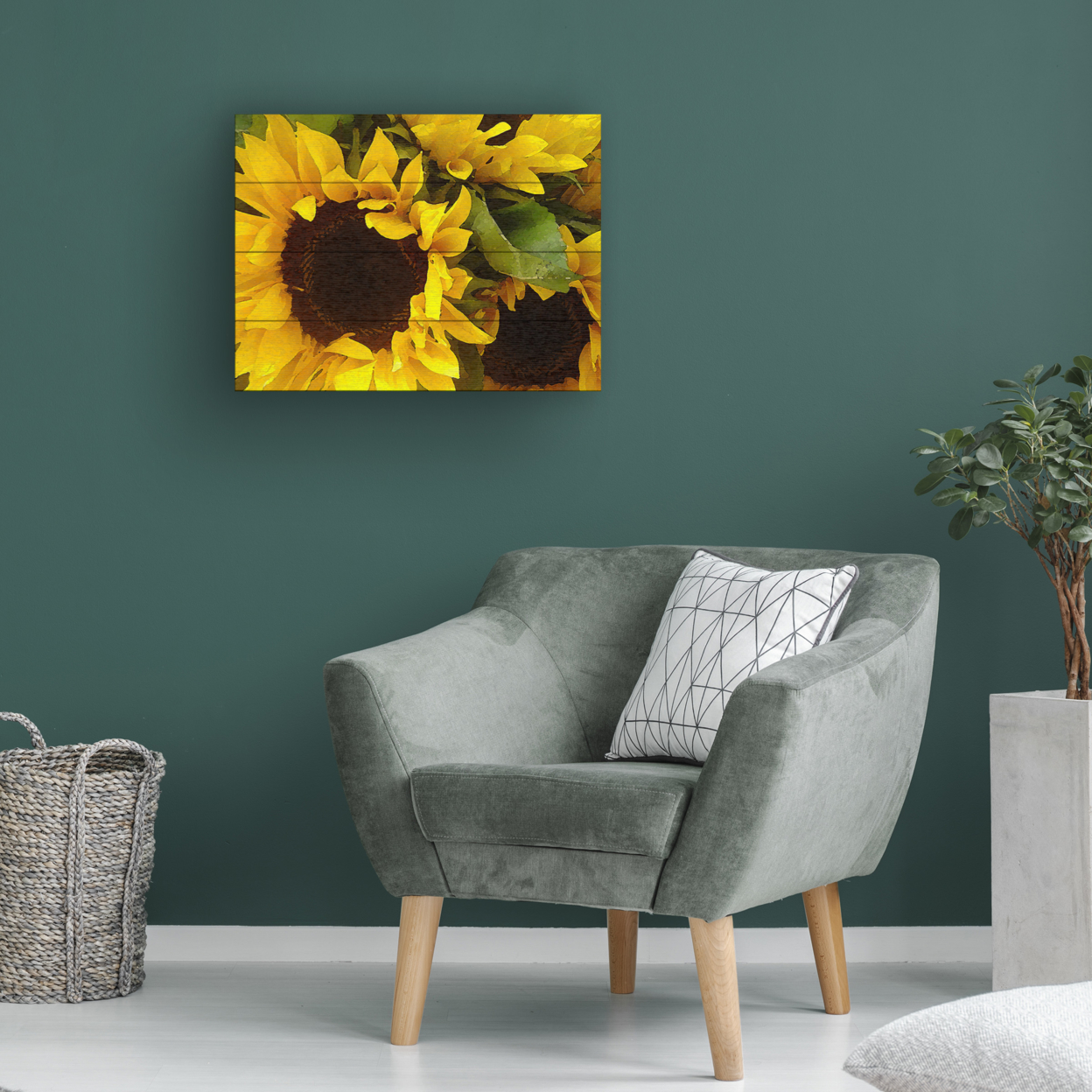 Wall Art 12 X 16 Inches Titled Sunflowers Ready To Hang Printed On Wooden Planks