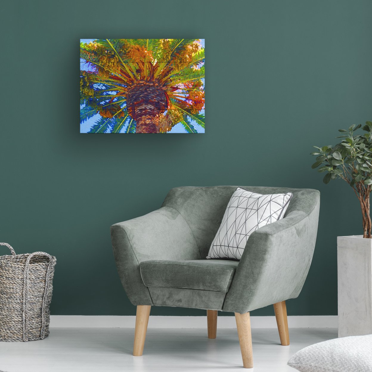 Wall Art 12 X 16 Inches Titled Palm Tree Looking Up Ready To Hang Printed On Wooden Planks