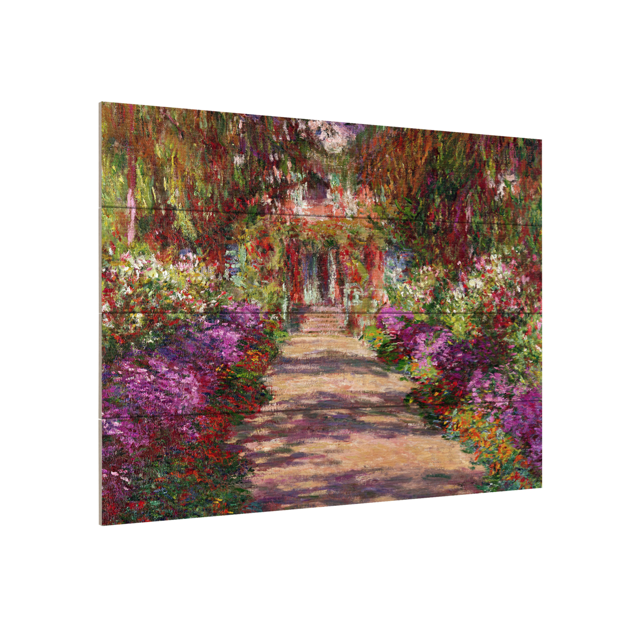 Wall Art 12 X 16 Inches Titled A Pathway In Monets Garden Ready To Hang Printed On Wooden Planks