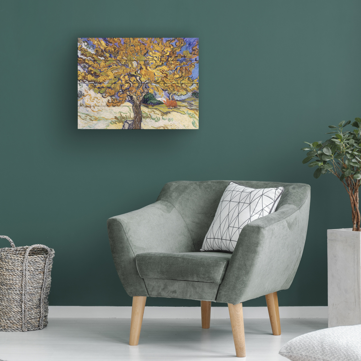 Wall Art 12 X 16 Inches Titled Mulberry Tree, 1889 Ready To Hang Printed On Wooden Planks