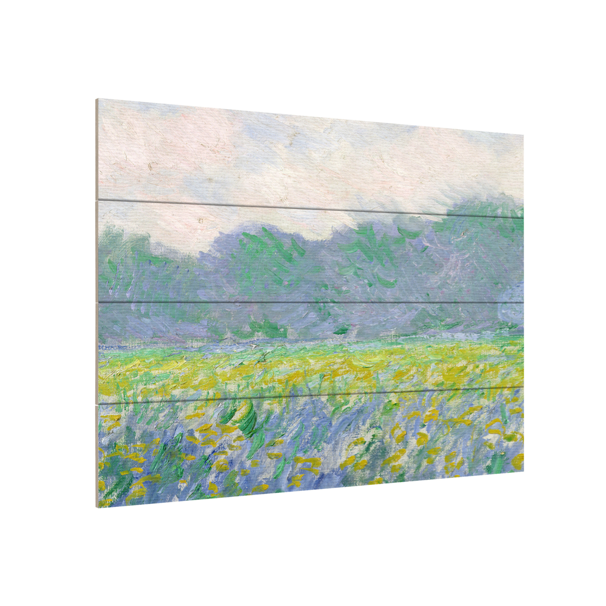 Wall Art 12 X 16 Inches Titled Field Of Yellow Irises Ready To Hang Printed On Wooden Planks