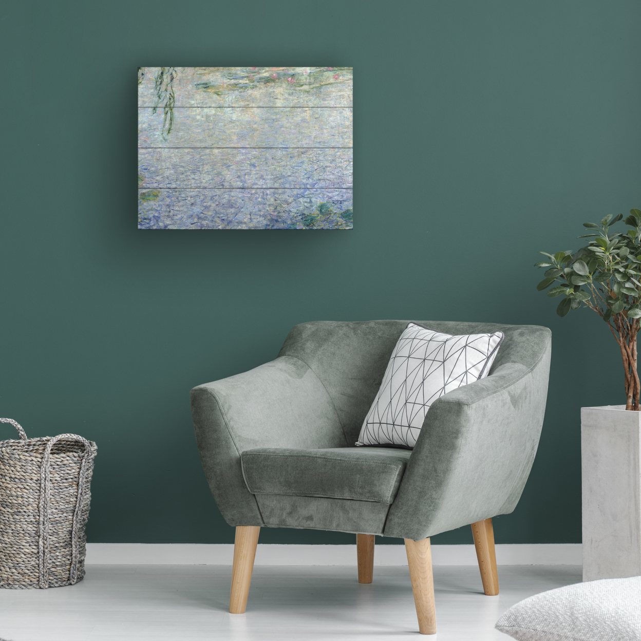 Wall Art 12 X 16 Inches Titled Waterlillies Morning II Ready To Hang Printed On Wooden Planks