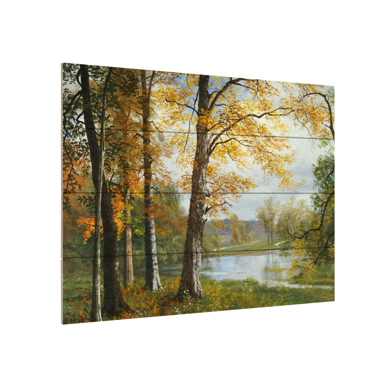Wall Art 12 X 16 Inches Titled A Quiet Lake Ready To Hang Printed On Wooden Planks
