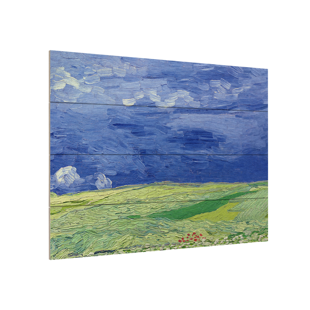 Wall Art 12 X 16 Inches Titled Wheatfields Under Thnderclouds Ready To Hang Printed On Wooden Planks
