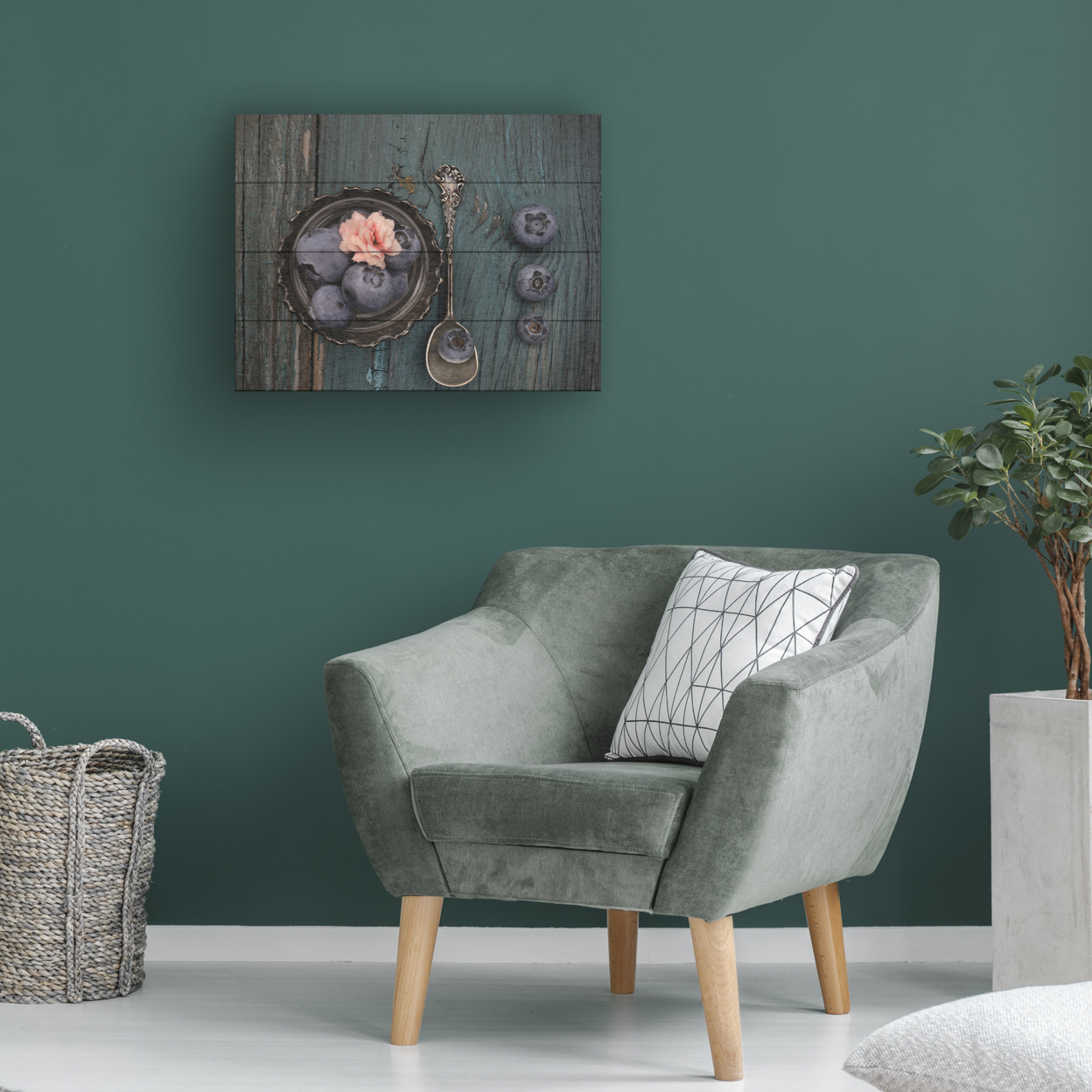 Wall Art 12 X 16 Inches Titled Pretty Blueberry Ready To Hang Printed On Wooden Planks
