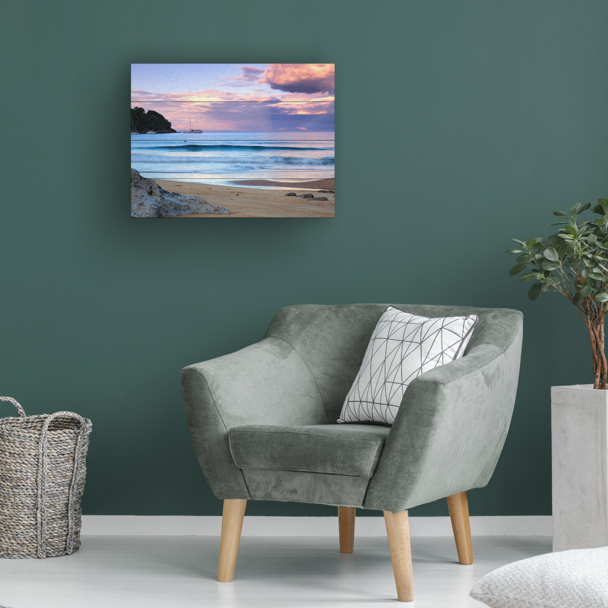 Wall Art 12 X 16 Inches Titled Kaiteriteri Sunset Ready To Hang Printed On Wooden Planks