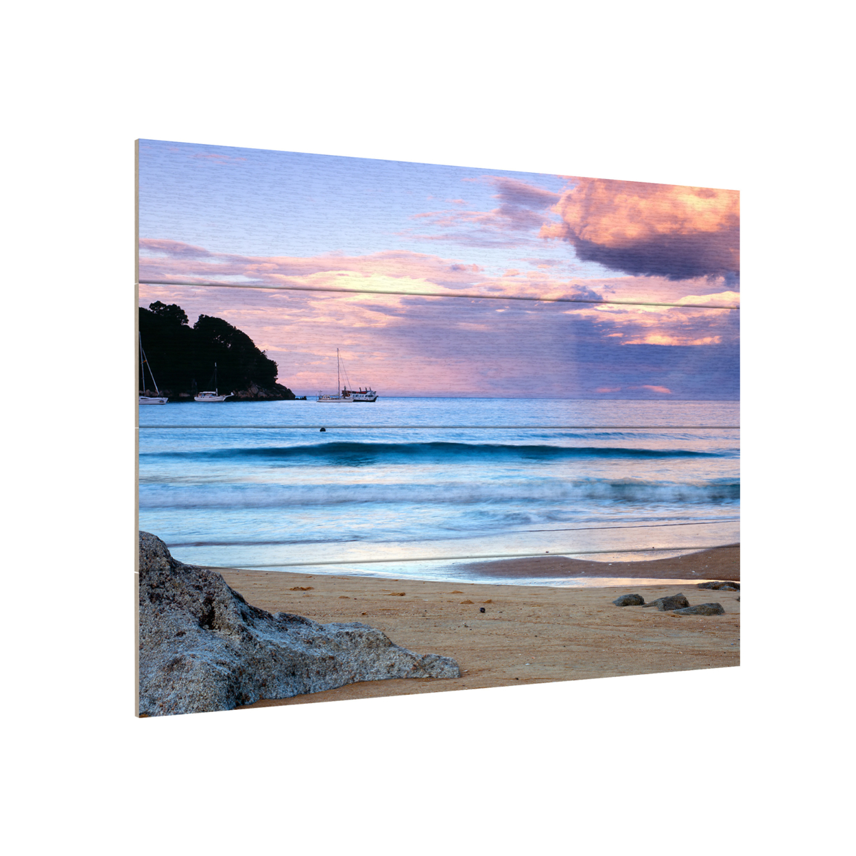 Wall Art 12 X 16 Inches Titled Kaiteriteri Sunset Ready To Hang Printed On Wooden Planks