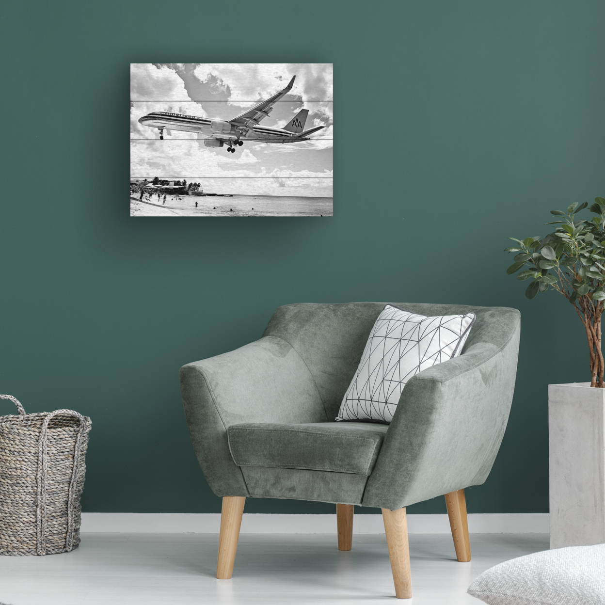 Wall Art 12 X 16 Inches Titled American Airliner Ready To Hang Printed On Wooden Planks