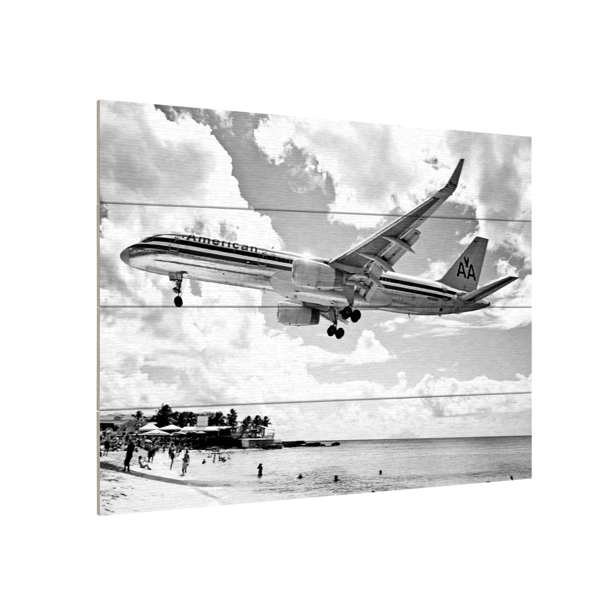 Wall Art 12 X 16 Inches Titled American Airliner Ready To Hang Printed On Wooden Planks