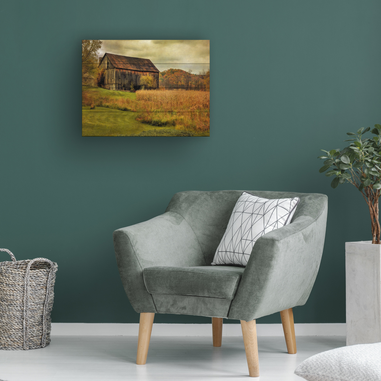 Wall Art 12 X 16 Inches Titled Old Barn On Rainy Day Ready To Hang Printed On Wooden Planks