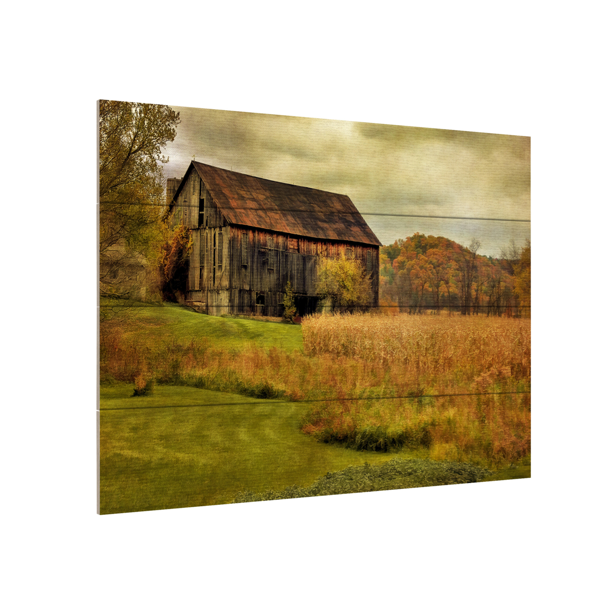 Wall Art 12 X 16 Inches Titled Old Barn On Rainy Day Ready To Hang Printed On Wooden Planks