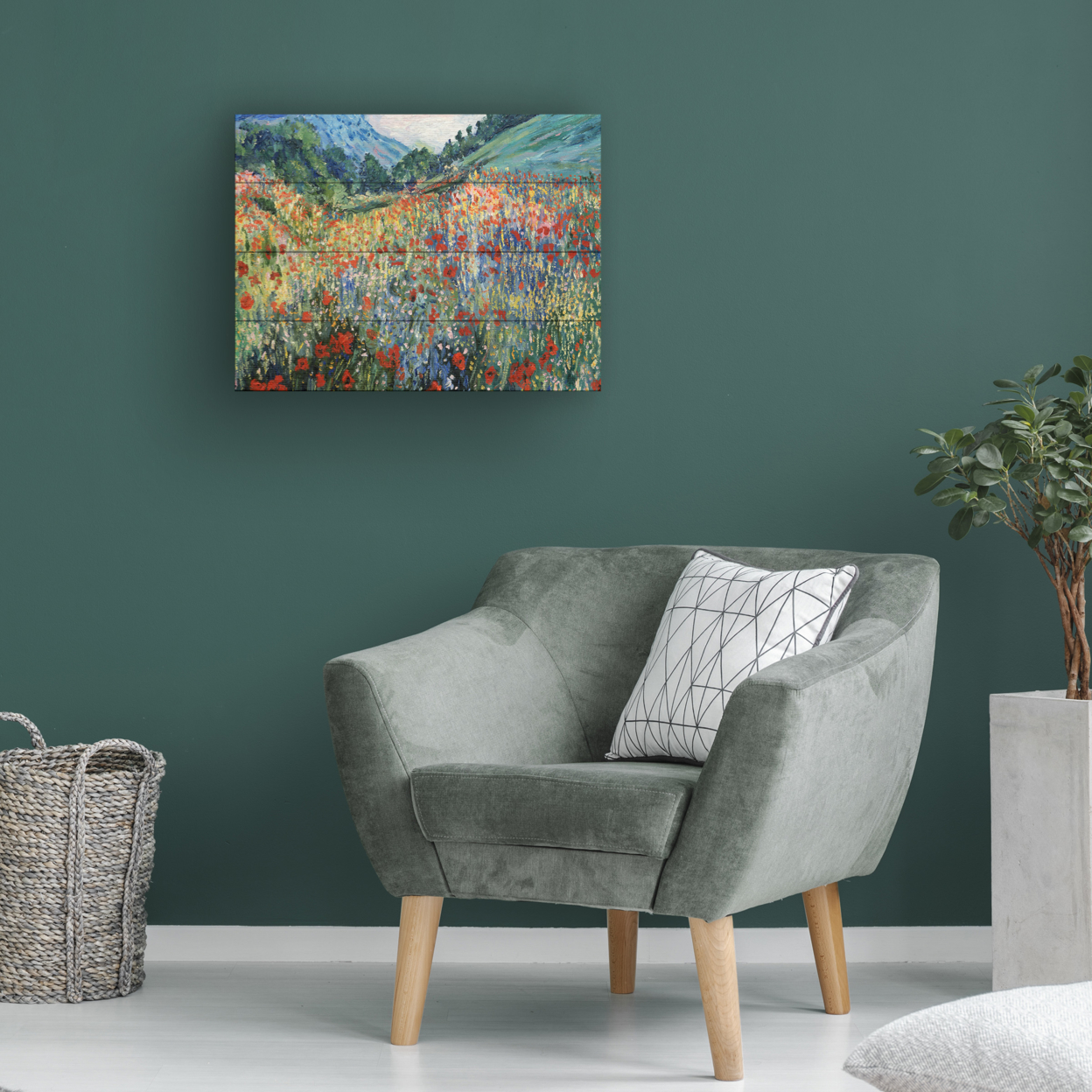 Wall Art 12 X 16 Inches Titled Field Of Wild Flowers Ready To Hang Printed On Wooden Planks