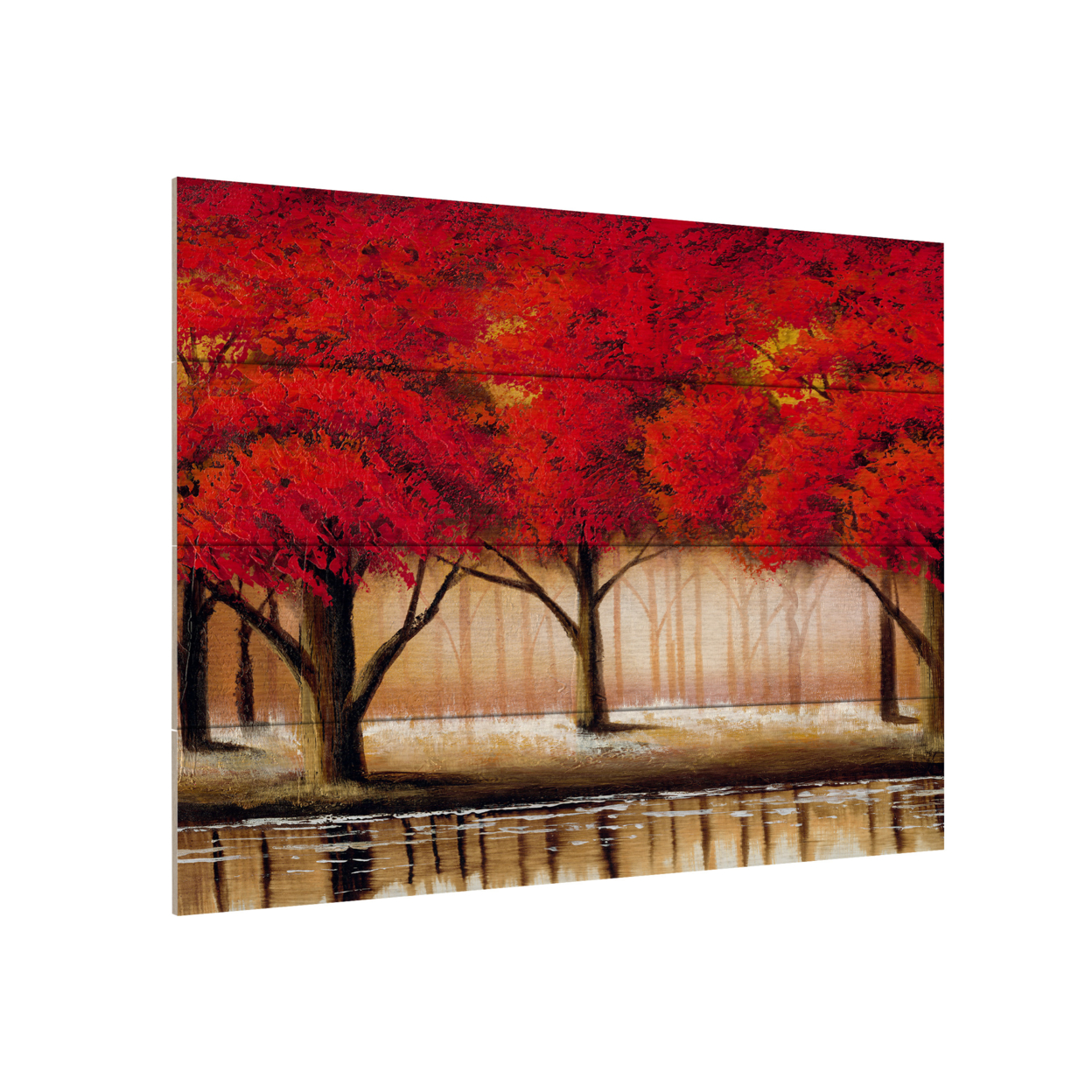 Wall Art 12 X 16 Inches Titled Parade Of Red Trees II Ready To Hang Printed On Wooden Planks