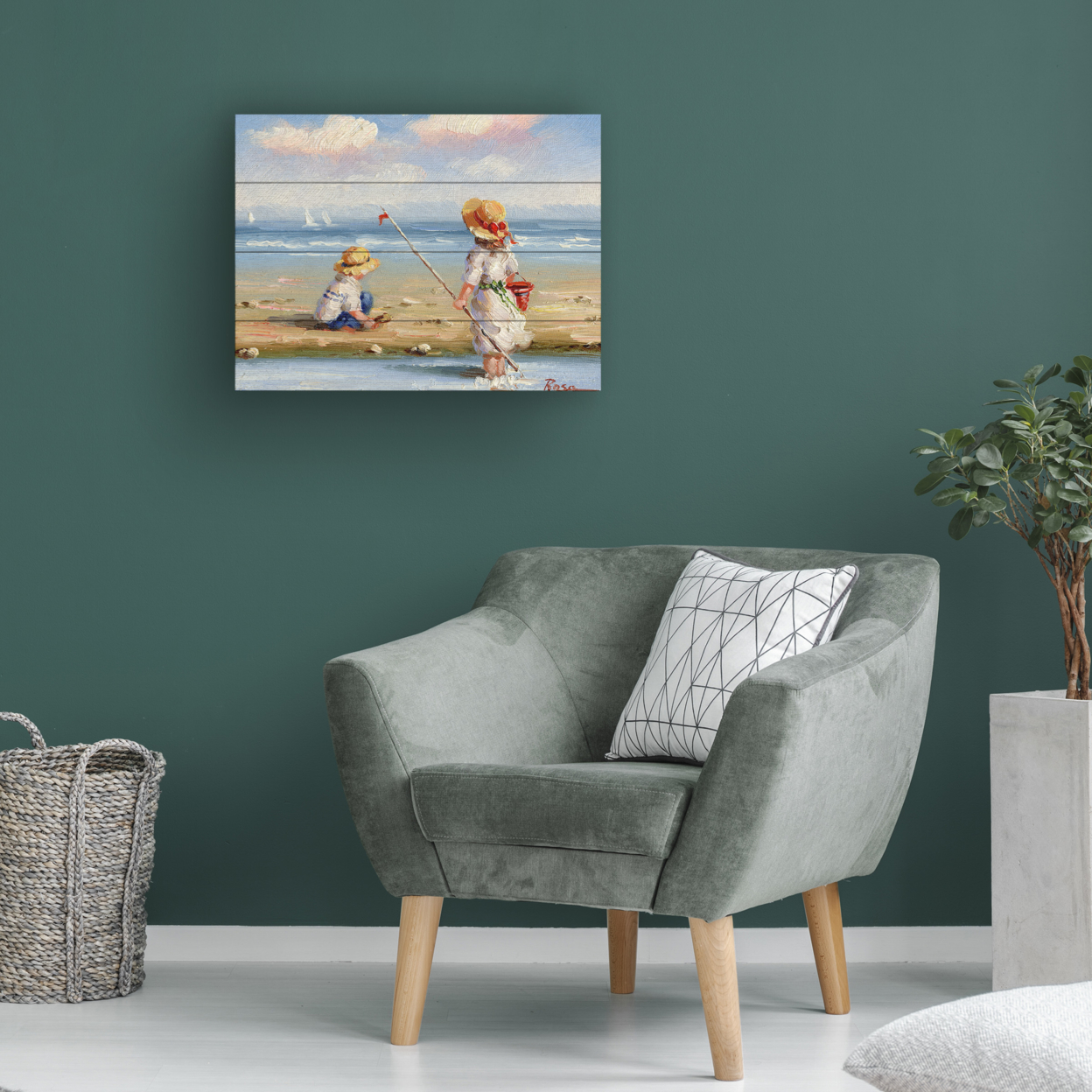 Wall Art 12 X 16 Inches Titled At The Beach III Ready To Hang Printed On Wooden Planks