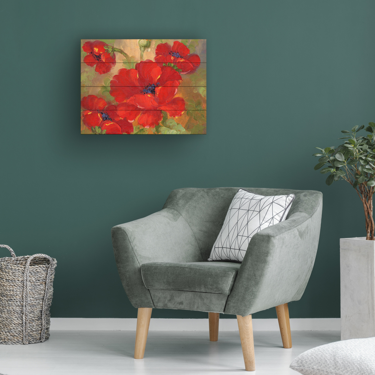 Wall Art 12 X 16 Inches Titled Poppies Ready To Hang Printed On Wooden Planks