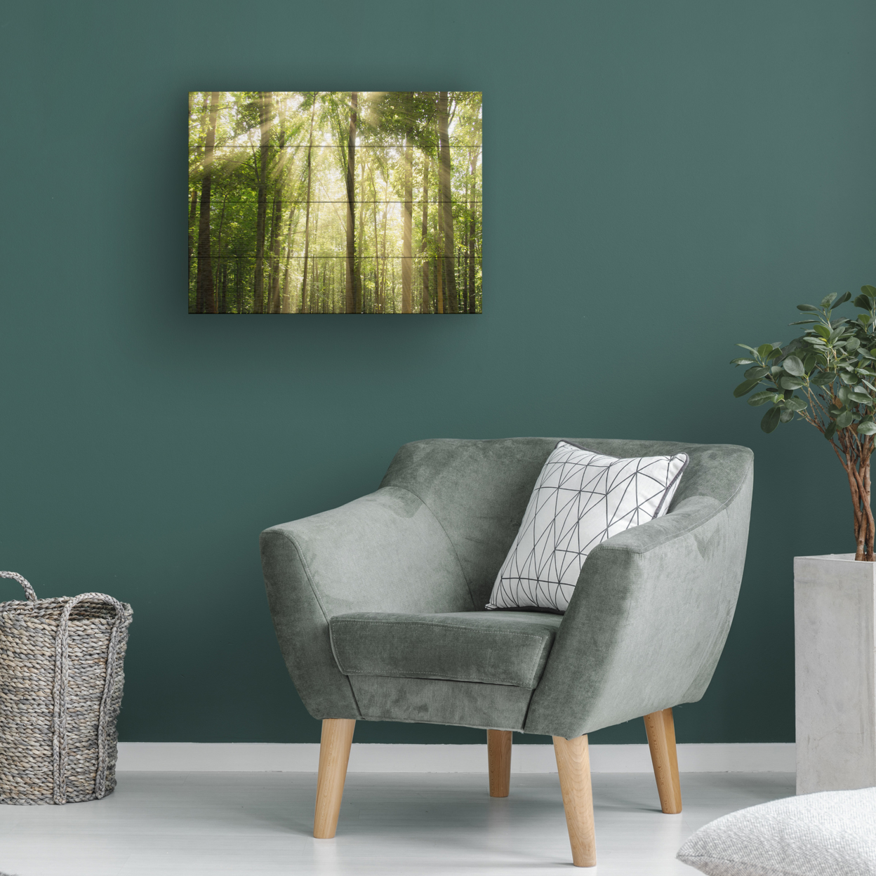Wall Art 12 X 16 Inches Titled Sunrays Through Treetops Ready To Hang Printed On Wooden Planks