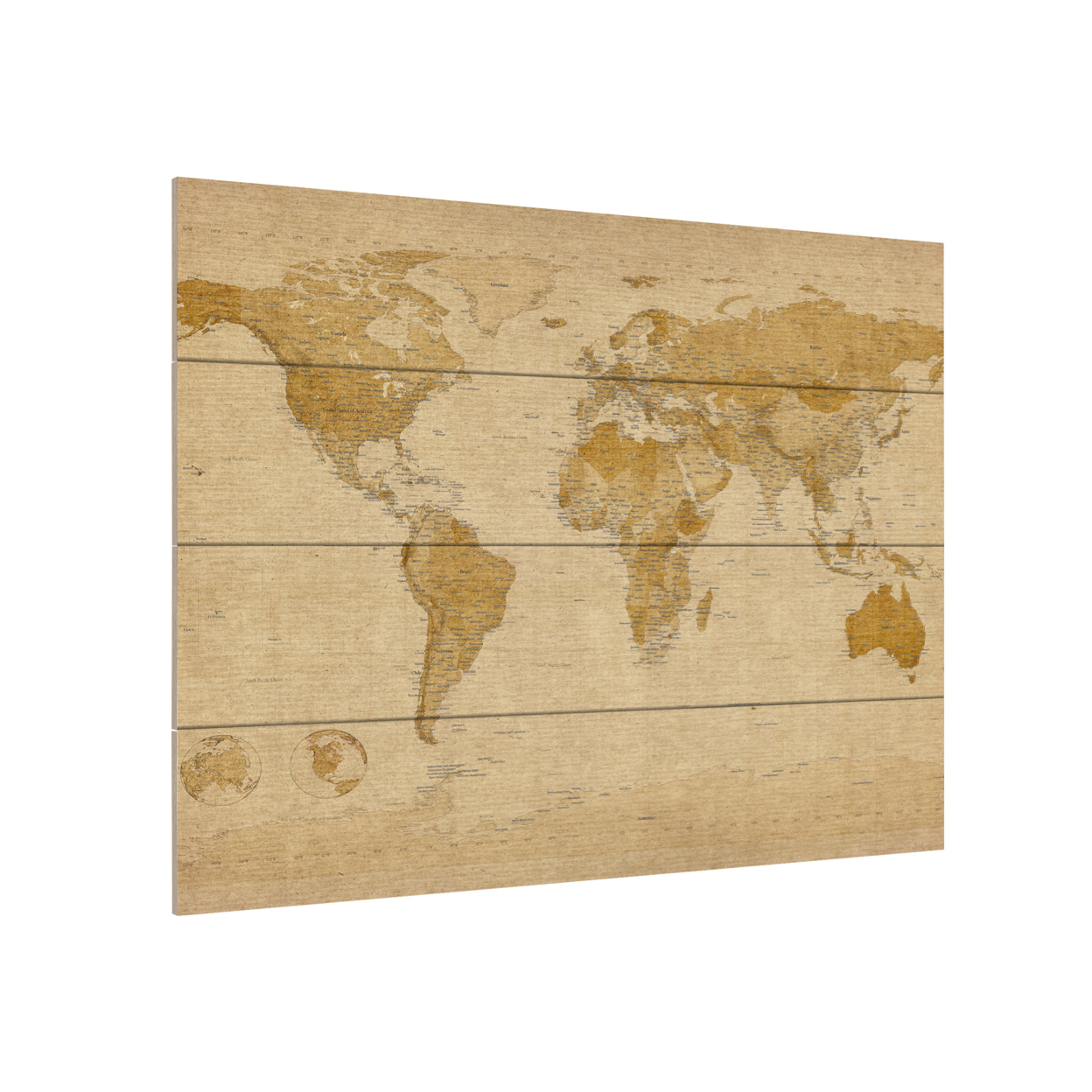 Wall Art 12 X 16 Inches Titled Antique World Map Ready To Hang Printed On Wooden Planks