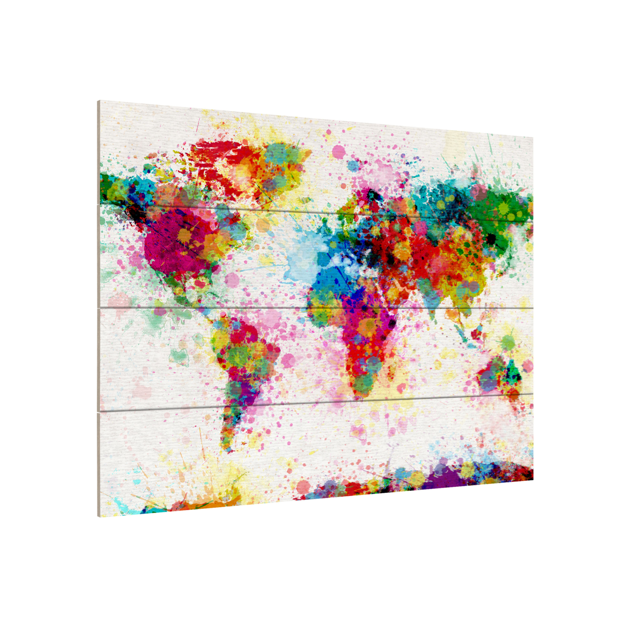 Wall Art 12 X 16 Inches Titled Paint Splashes World Map Ready To Hang Printed On Wooden Planks