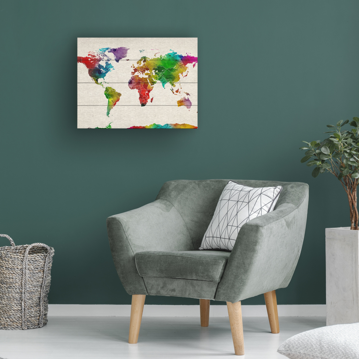Wall Art 12 X 16 Inches Titled Watercolor World Map II Ready To Hang Printed On Wooden Planks