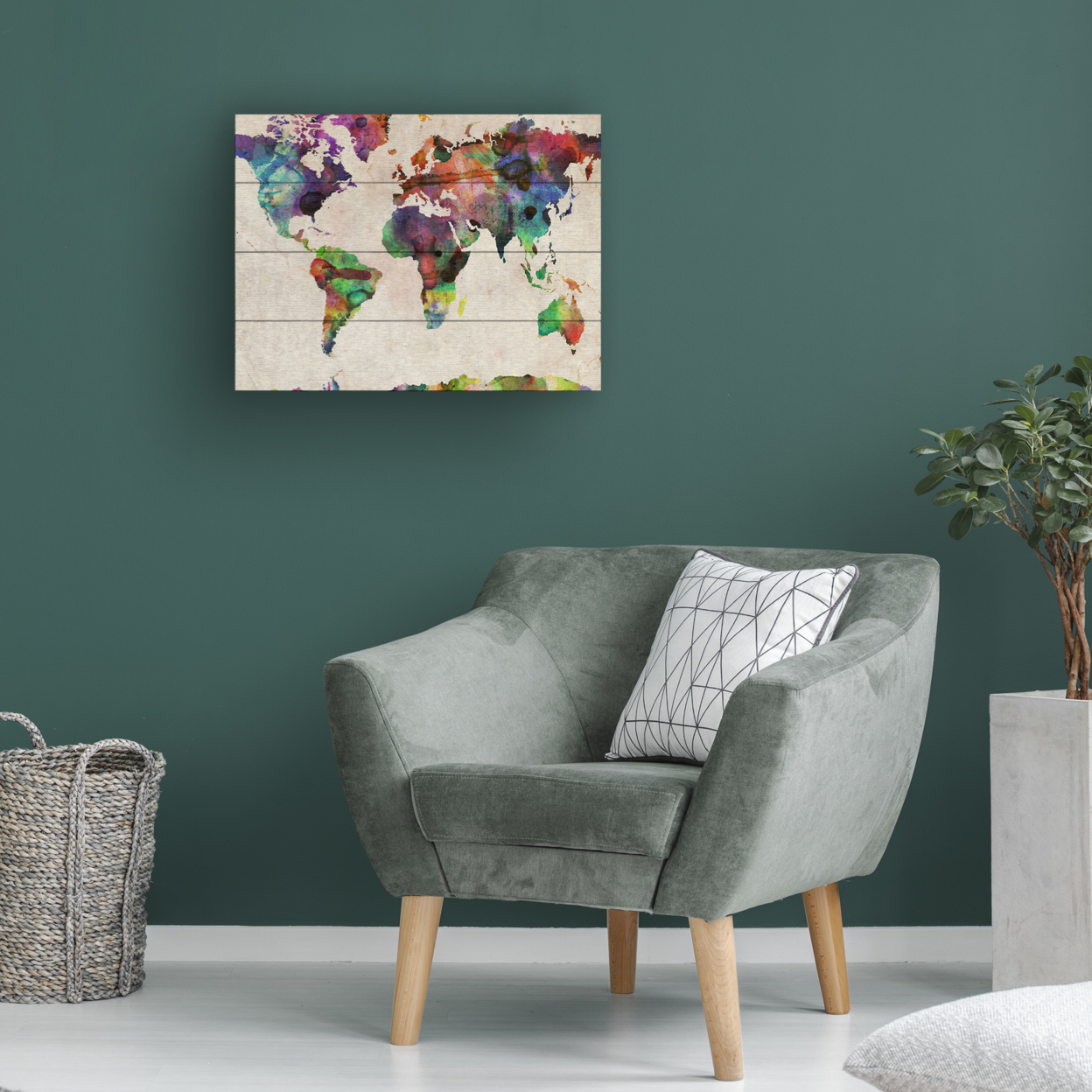 Wall Art 12 X 16 Inches Titled Urban Watercolor World Map Ready To Hang Printed On Wooden Planks