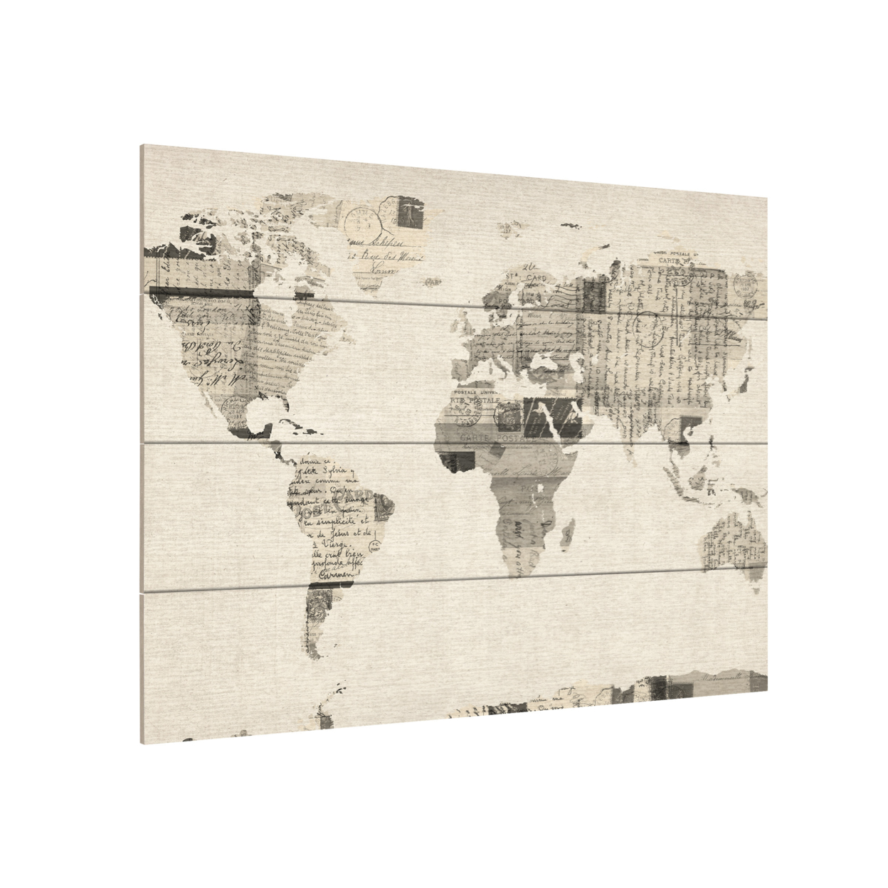 Wall Art 12 X 16 Inches Titled Vintage Postcards World Map Ready To Hang Printed On Wooden Planks