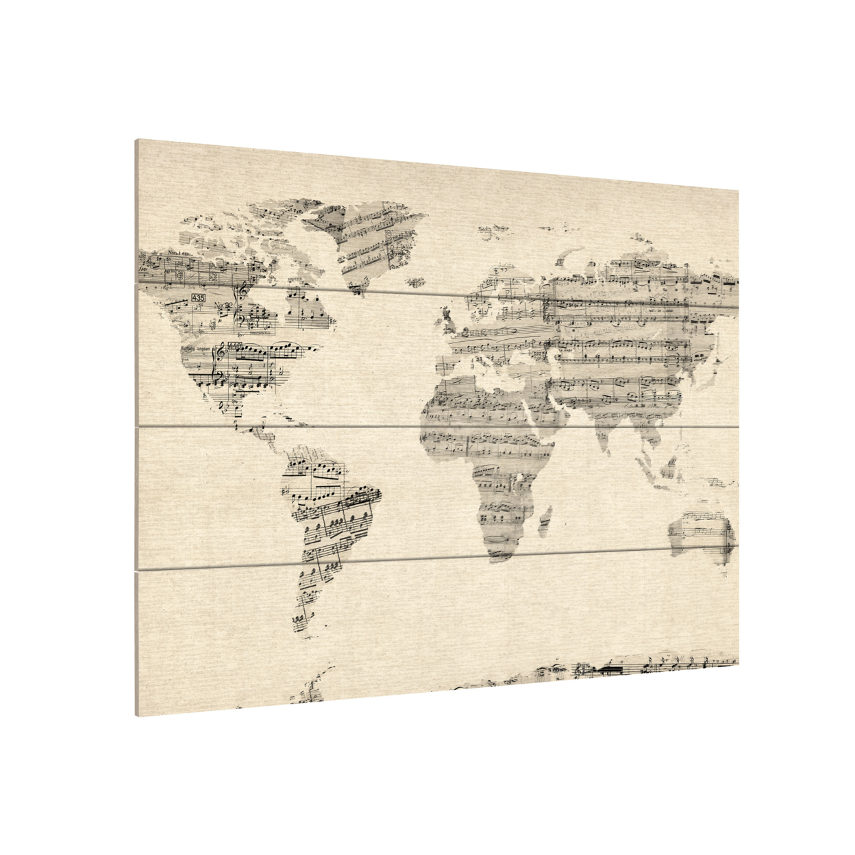 Wall Art 12 X 16 Inches Titled Old Sheet Music World Map Ready To Hang Printed On Wooden Planks