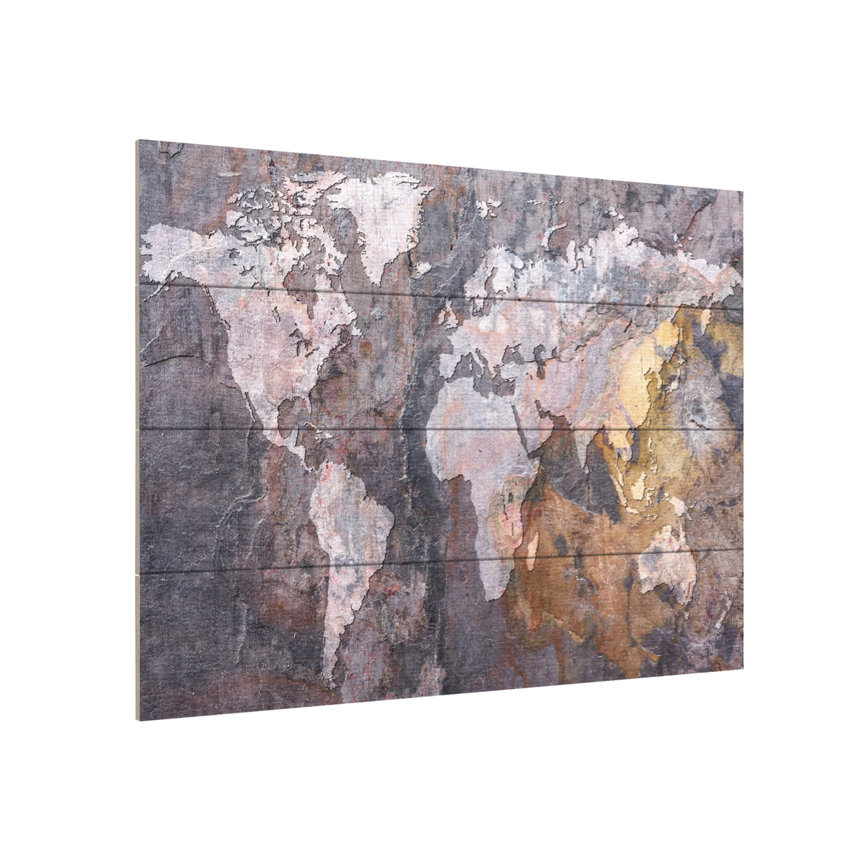 Wall Art 12 X 16 Inches Titled World Map - Rock Ready To Hang Printed On Wooden Planks