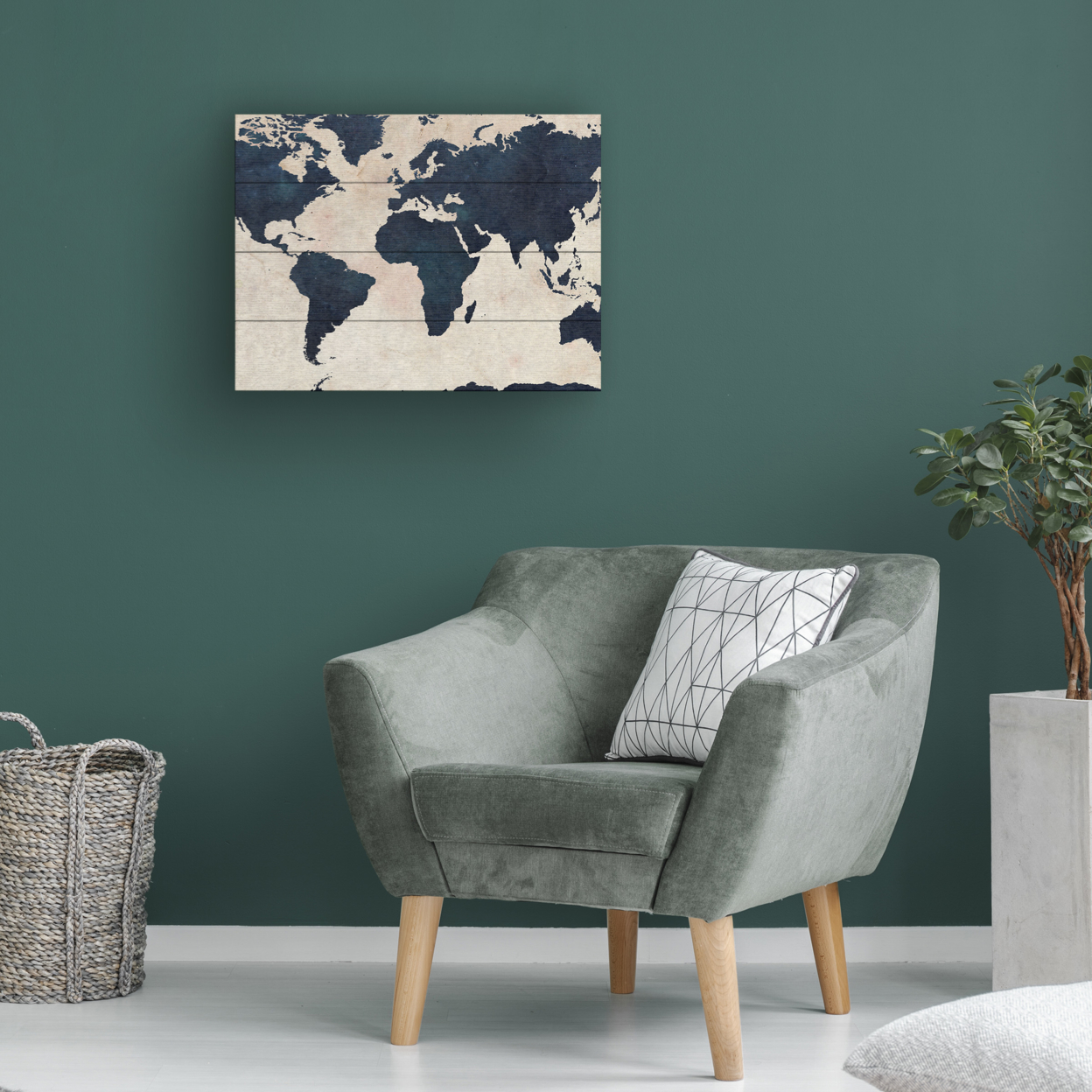 Wall Art 12 X 16 Inches Titled World Map -Navy Ready To Hang Printed On Wooden Planks