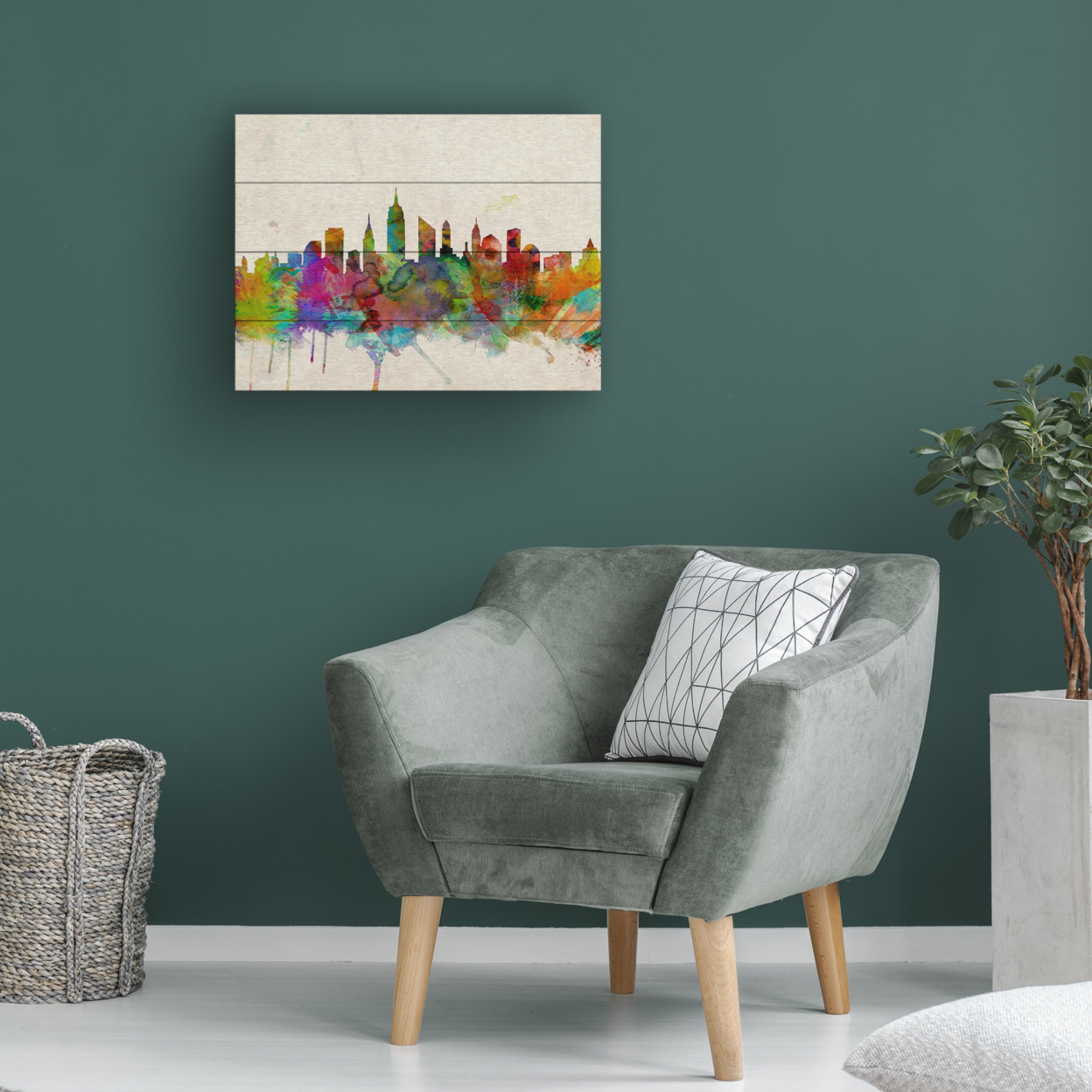 Wall Art 12 X 16 Inches Titled New York Skyline Tompsett Ready To Hang Printed On Wooden Planks