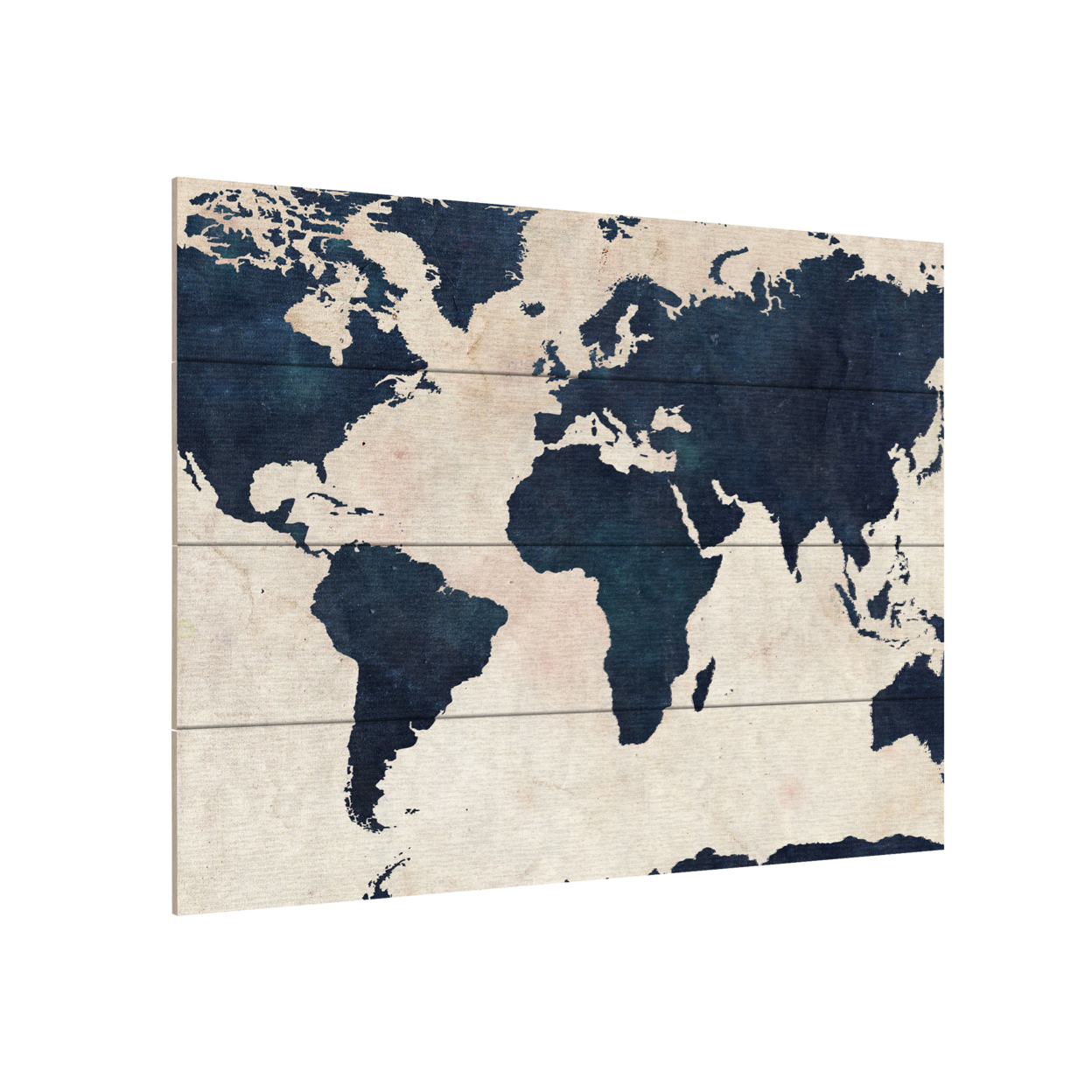 Wall Art 12 X 16 Inches Titled World Map -Navy Ready To Hang Printed On Wooden Planks
