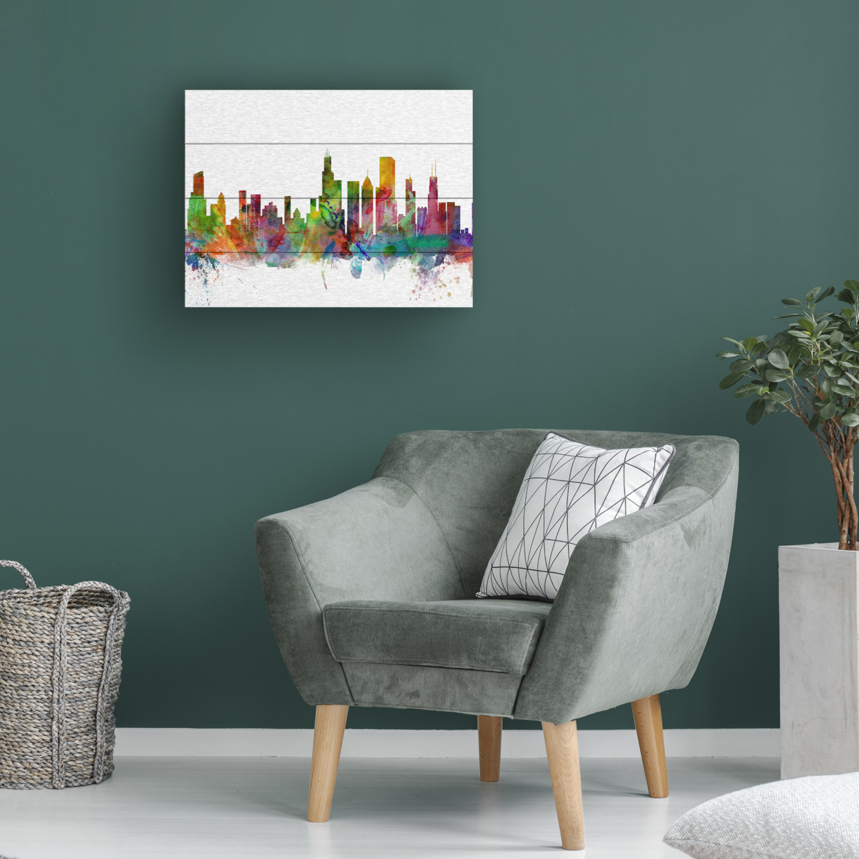 Wall Art 12 X 16 Inches Titled Chicago Illinois Skyline Ready To Hang Printed On Wooden Planks