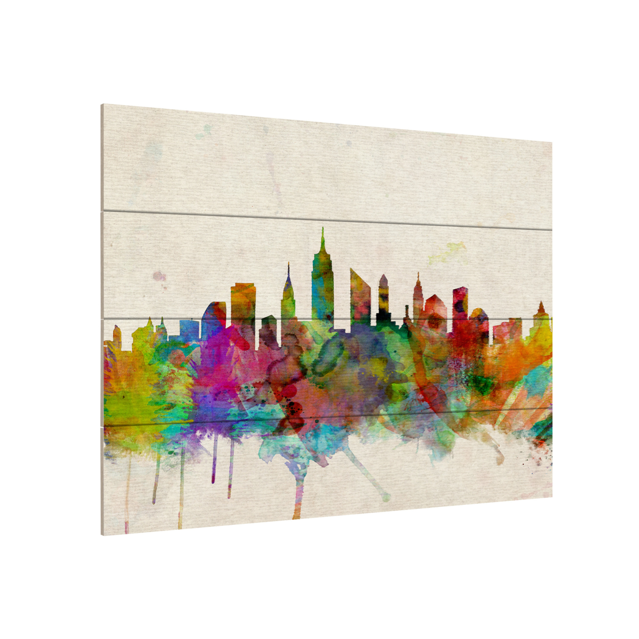 Wall Art 12 X 16 Inches Titled New York Skyline Tompsett Ready To Hang Printed On Wooden Planks