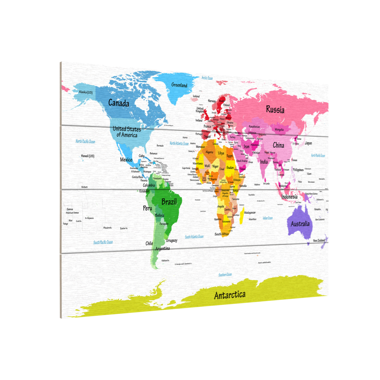 Wall Art 12 X 16 Inches Titled World Map For Kids II Ready To Hang Printed On Wooden Planks