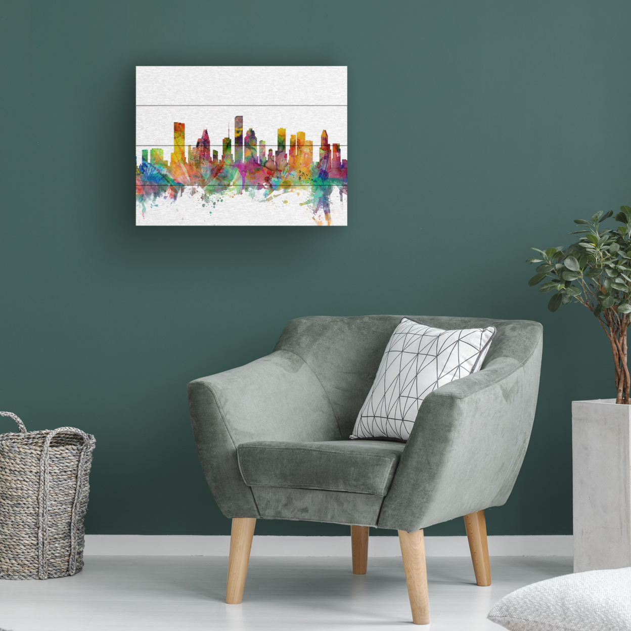 Wall Art 12 X 16 Inches Titled Houston Texas Skyline Ready To Hang Printed On Wooden Planks