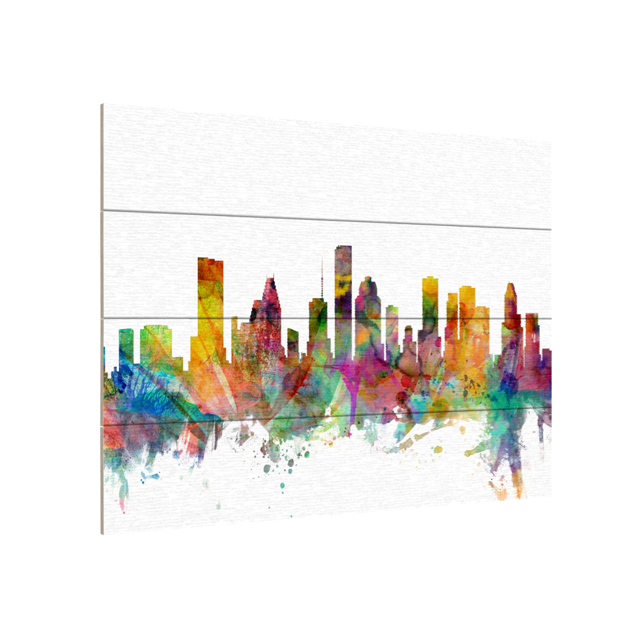 Wall Art 12 X 16 Inches Titled Houston Texas Skyline Ready To Hang Printed On Wooden Planks