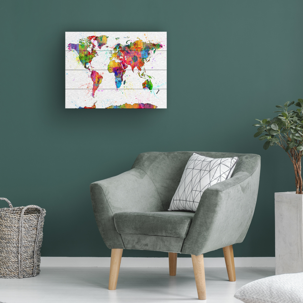 Wall Art 12 X 16 Inches Titled Map Of The World Watercolor Ready To Hang Printed On Wooden Planks