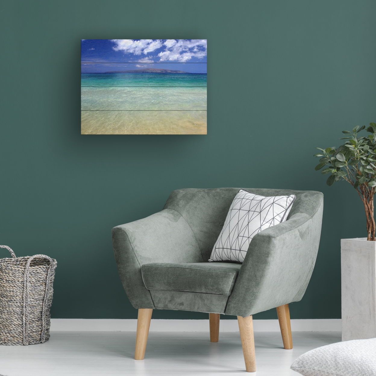 Wall Art 12 X 16 Inches Titled Hawaii Blue Beach Ready To Hang Printed On Wooden Planks
