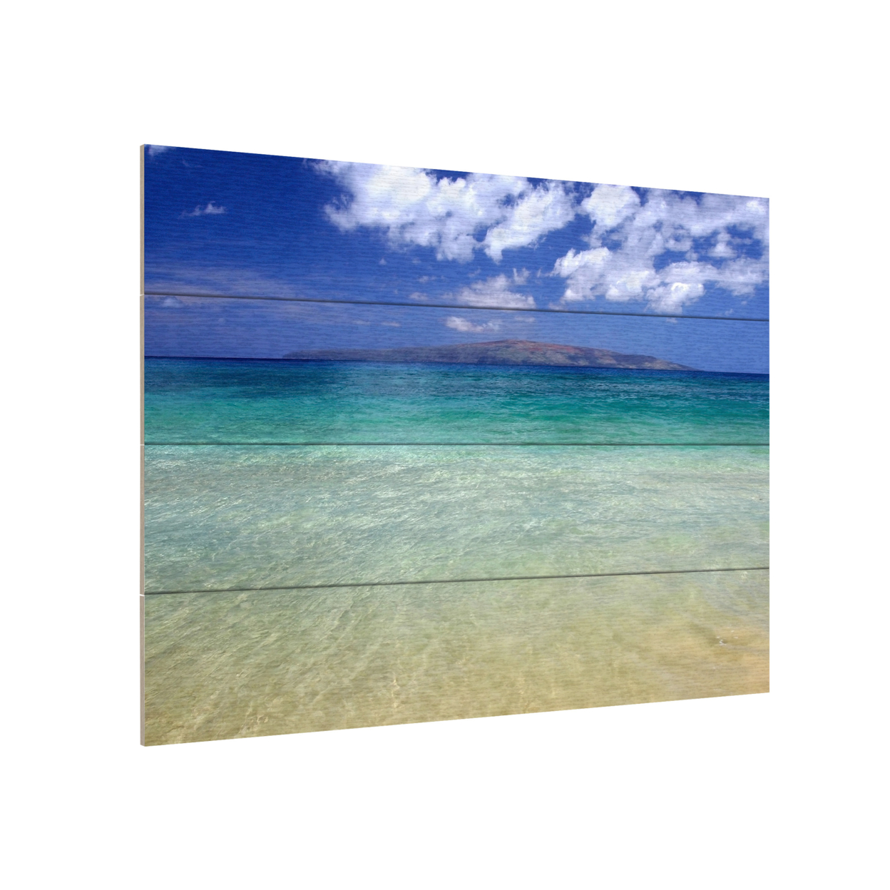 Wall Art 12 X 16 Inches Titled Hawaii Blue Beach Ready To Hang Printed On Wooden Planks