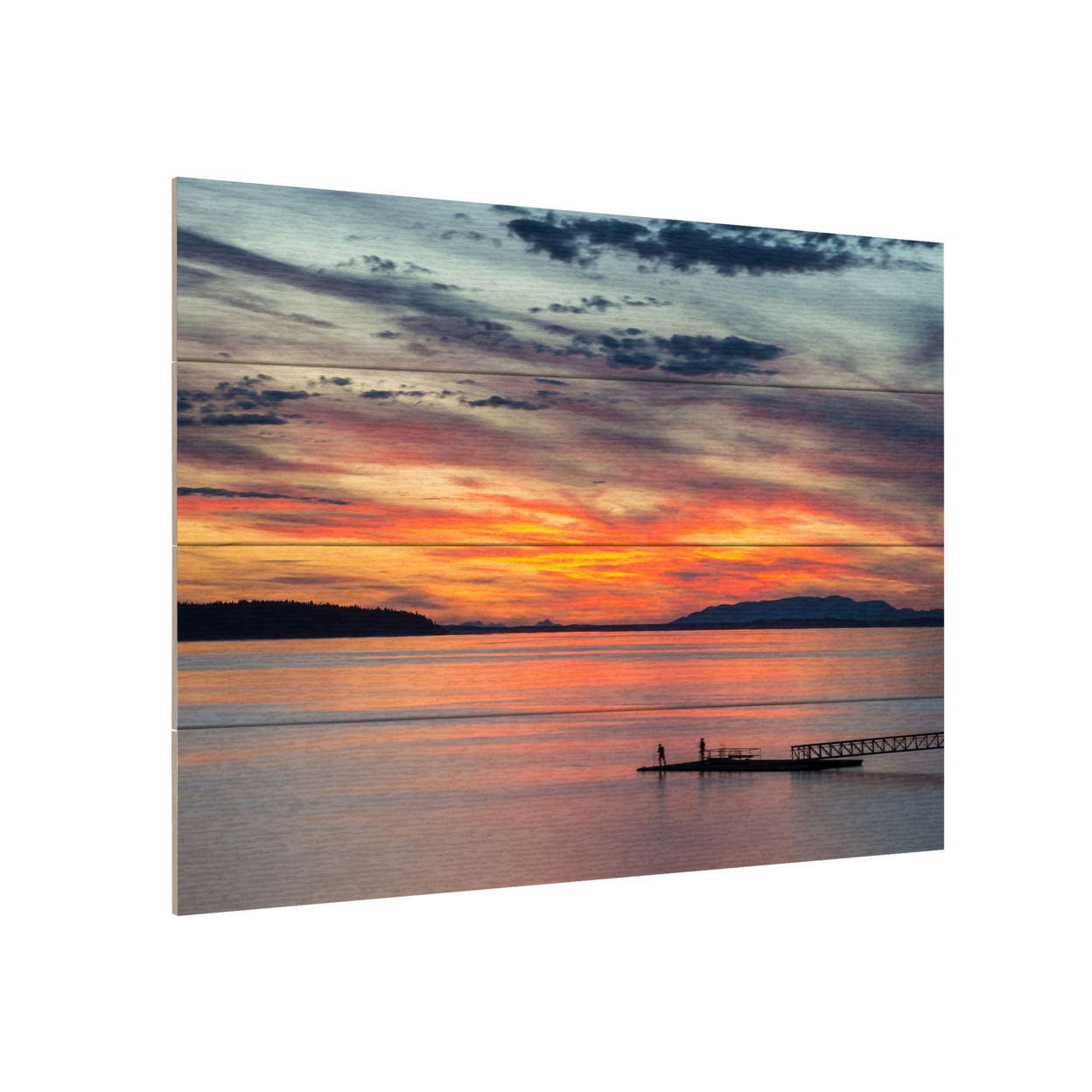 Wall Art 12 X 16 Inches Titled Sunset Pier Ready To Hang Printed On Wooden Planks