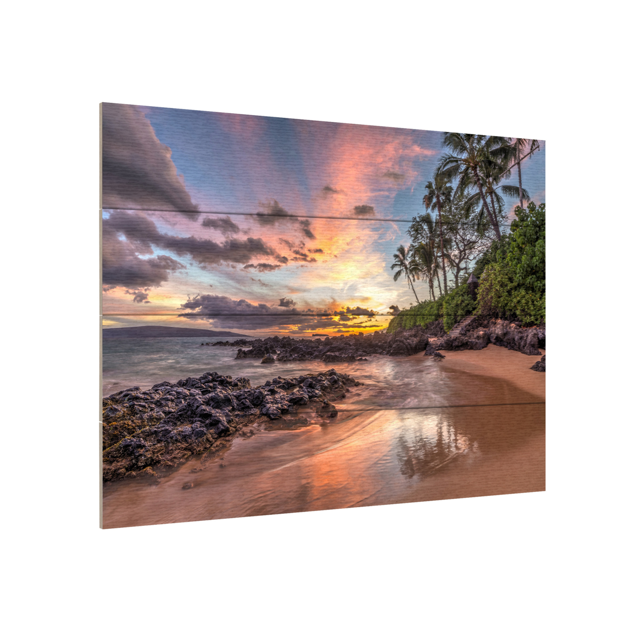 Wall Art 12 X 16 Inches Titled Hawaiian Sunset Wonder Ready To Hang Printed On Wooden Planks