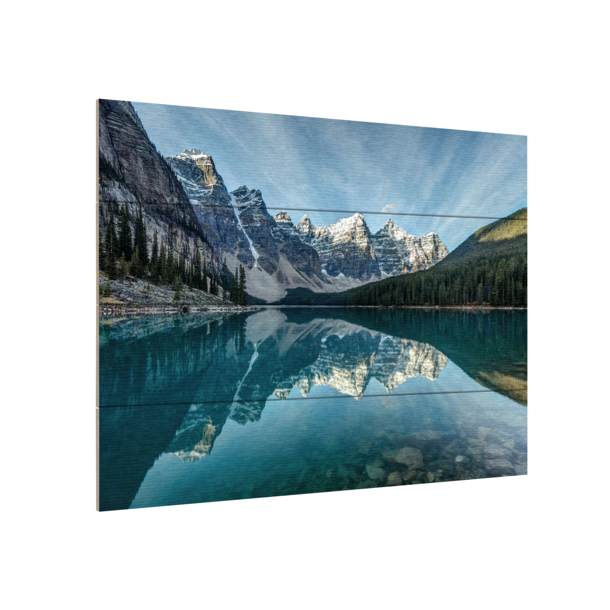 Wall Art 12 X 16 Inches Titled Moraine Lake Reflection Ready To Hang Printed On Wooden Planks