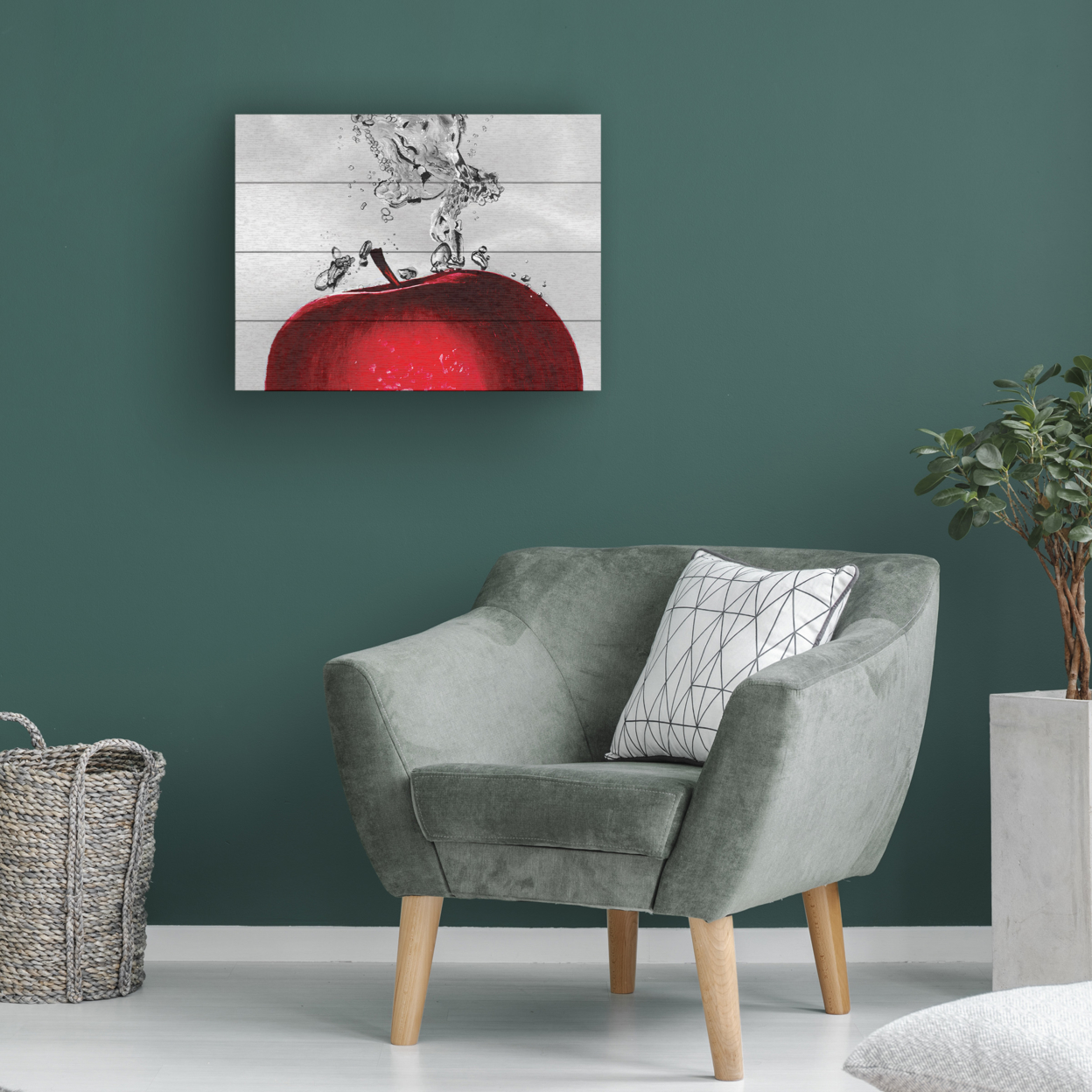 Wall Art 12 X 16 Inches Titled Red Apple Splash Ready To Hang Printed On Wooden Planks
