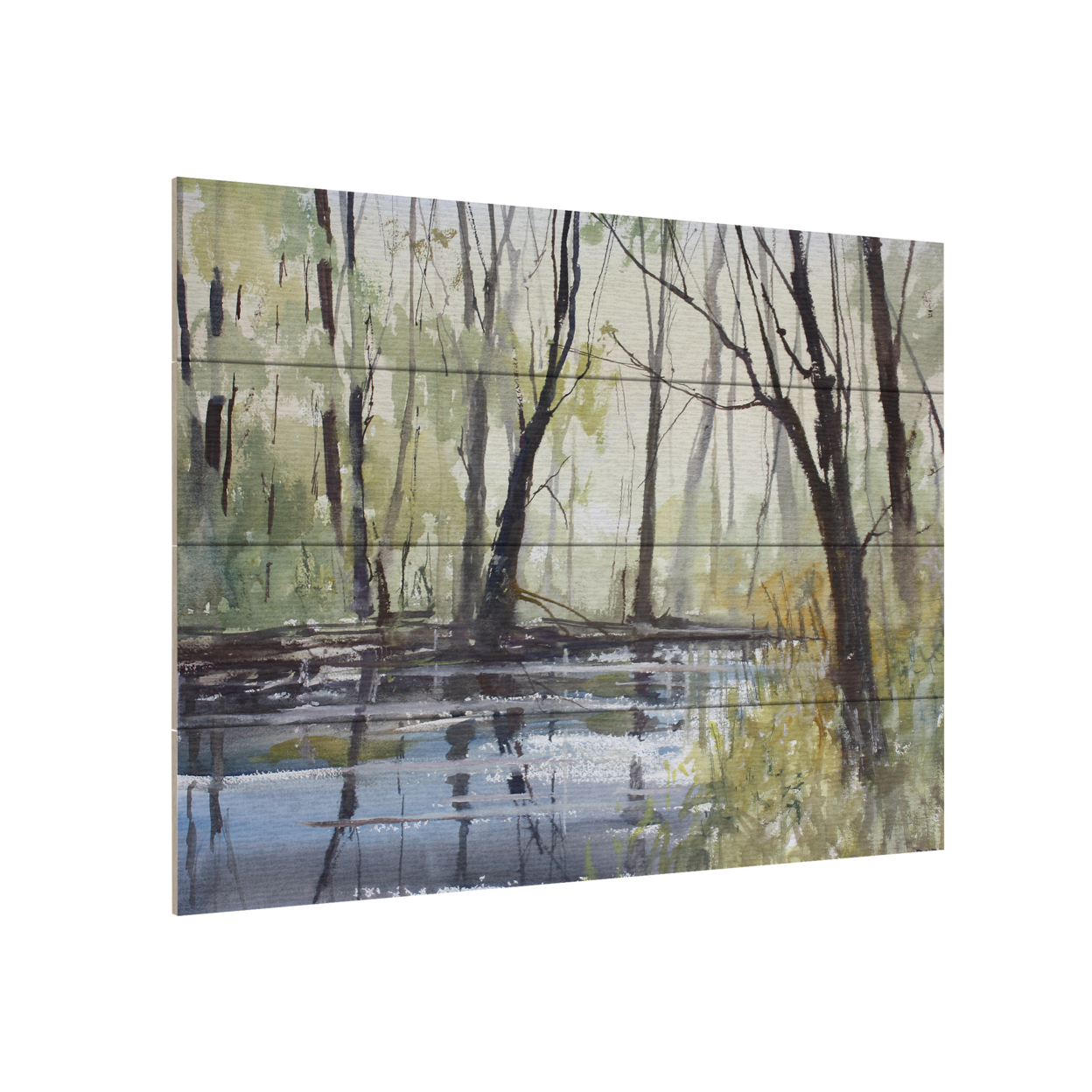 Wall Art 12 X 16 Inches Titled Pine River Reflections Ready To Hang Printed On Wooden Planks