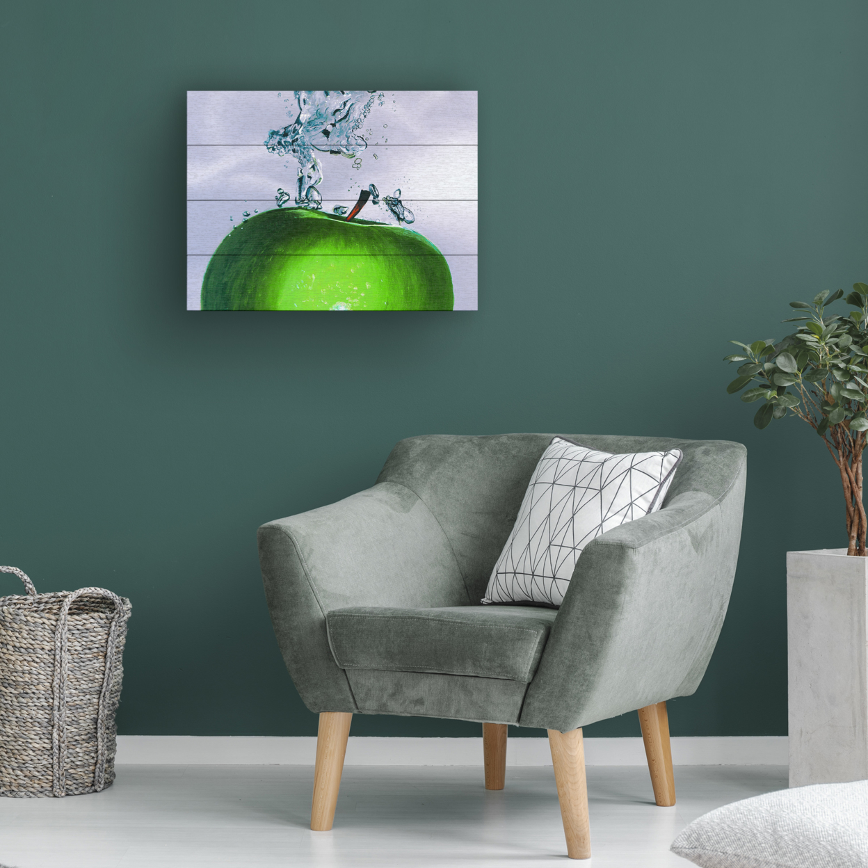 Wall Art 12 X 16 Inches Titled Apple Splash II Ready To Hang Printed On Wooden Planks
