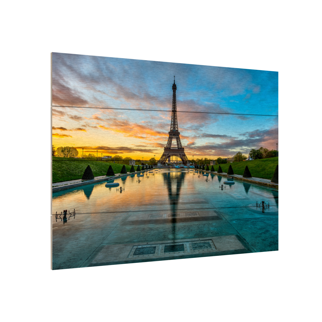 Wall Art 12 X 16 Inches Titled Sunrise In Paris Ready To Hang Printed On Wooden Planks