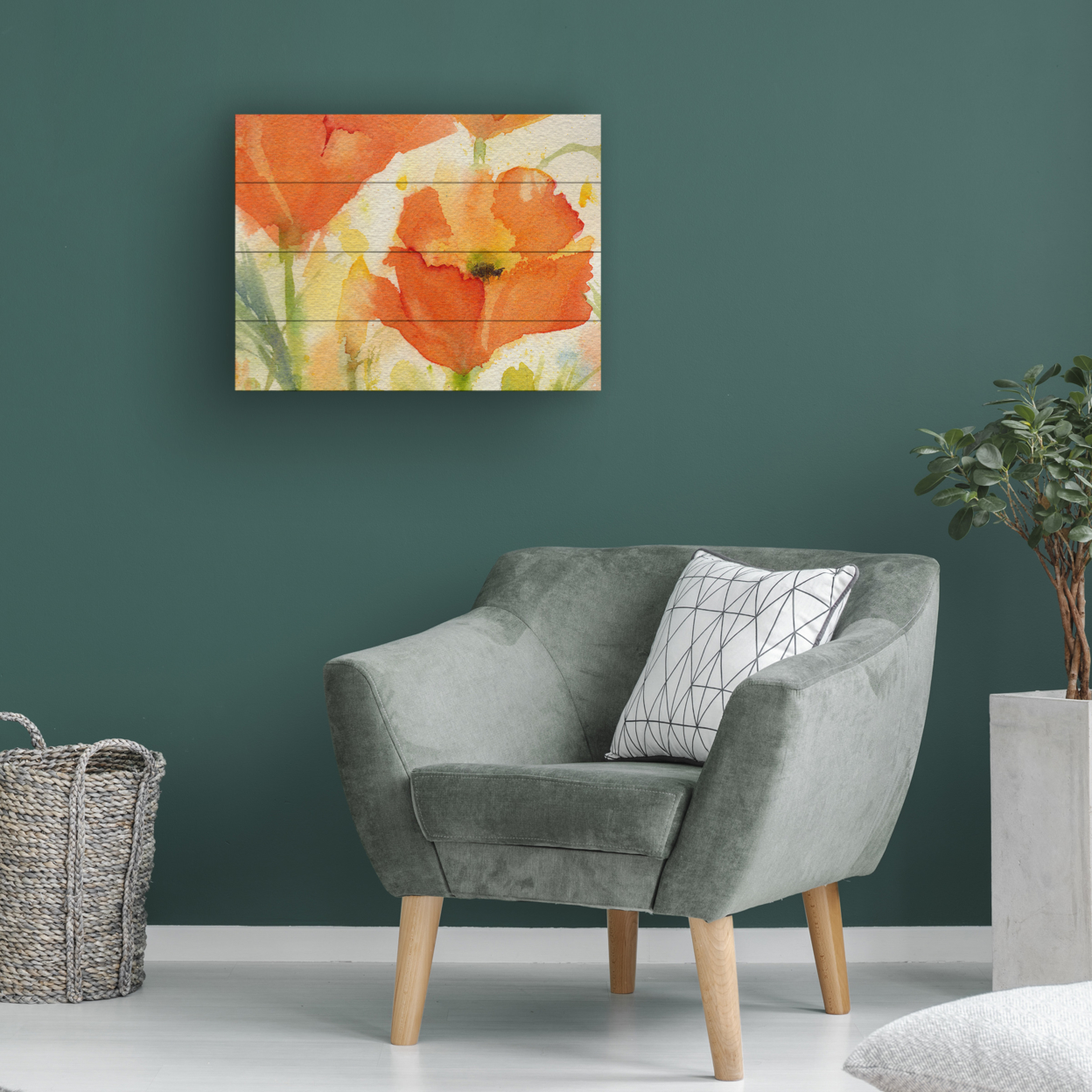 Wall Art 12 X 16 Inches Titled Field Of Poppies Golden Ready To Hang Printed On Wooden Planks