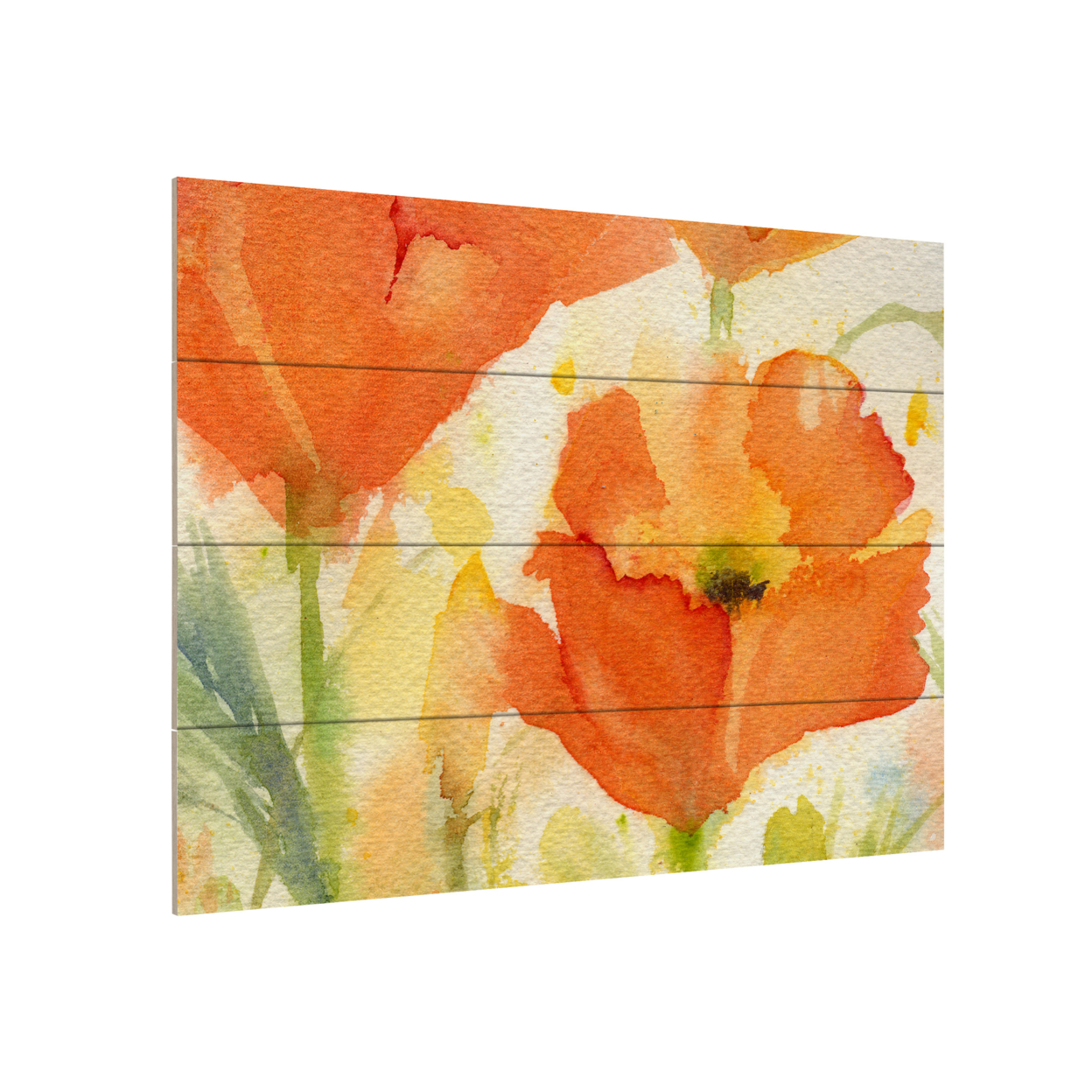 Wall Art 12 X 16 Inches Titled Field Of Poppies Golden Ready To Hang Printed On Wooden Planks