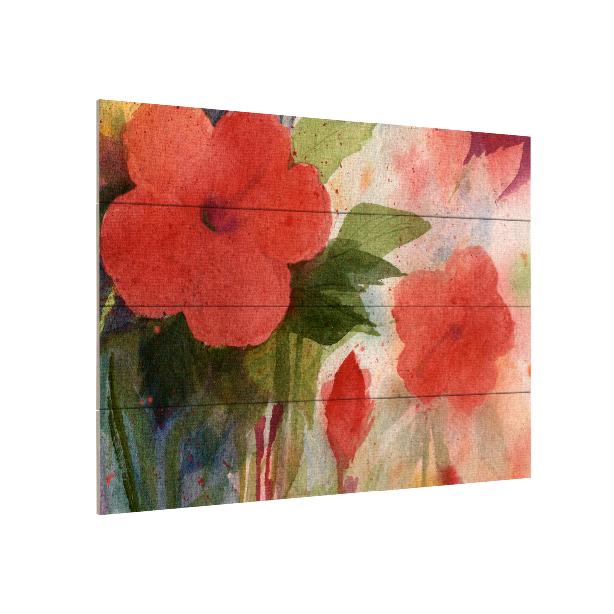 Wall Art 12 X 16 Inches Titled Red Blossoms Ready To Hang Printed On Wooden Planks